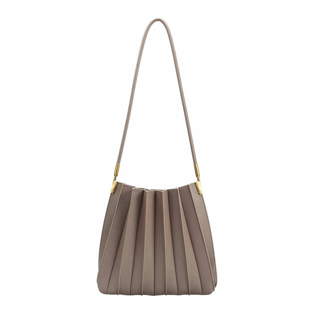NEW MELIE BIANCO women's carrie pleated vegan leather shoulder bag in mushroom